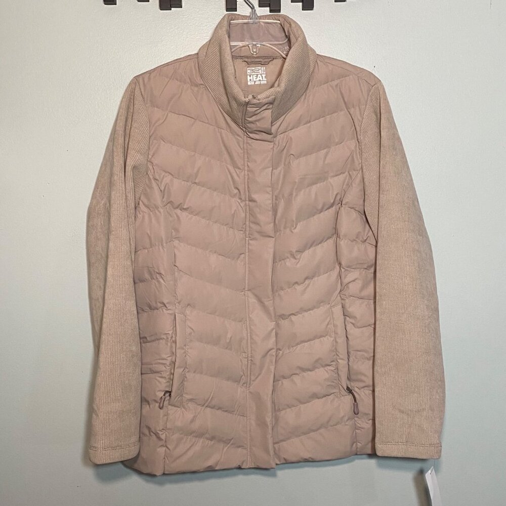 32 Degrees Heat Womens XL Mixed Media Puffer Jacket With Ribbed Sleeve